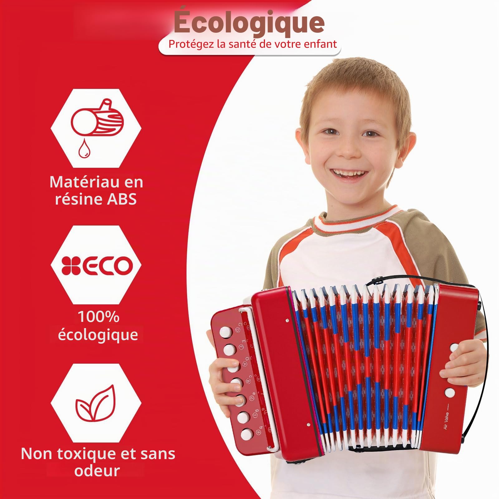 Accordéon pour Enfant, Accordeon Enfant à 10 Touches avec Sangles, Instrument de Musique Accordéon pour Débutants, Accordéon Enfant de 3 Ans et Plus, Rouge