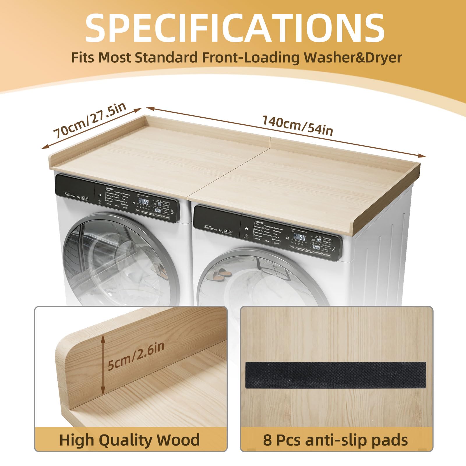 Stuffygreenus Washer Dryer Countertop Foldable Laundry Countertop Wood Topper with Anti-Slip Pads 54