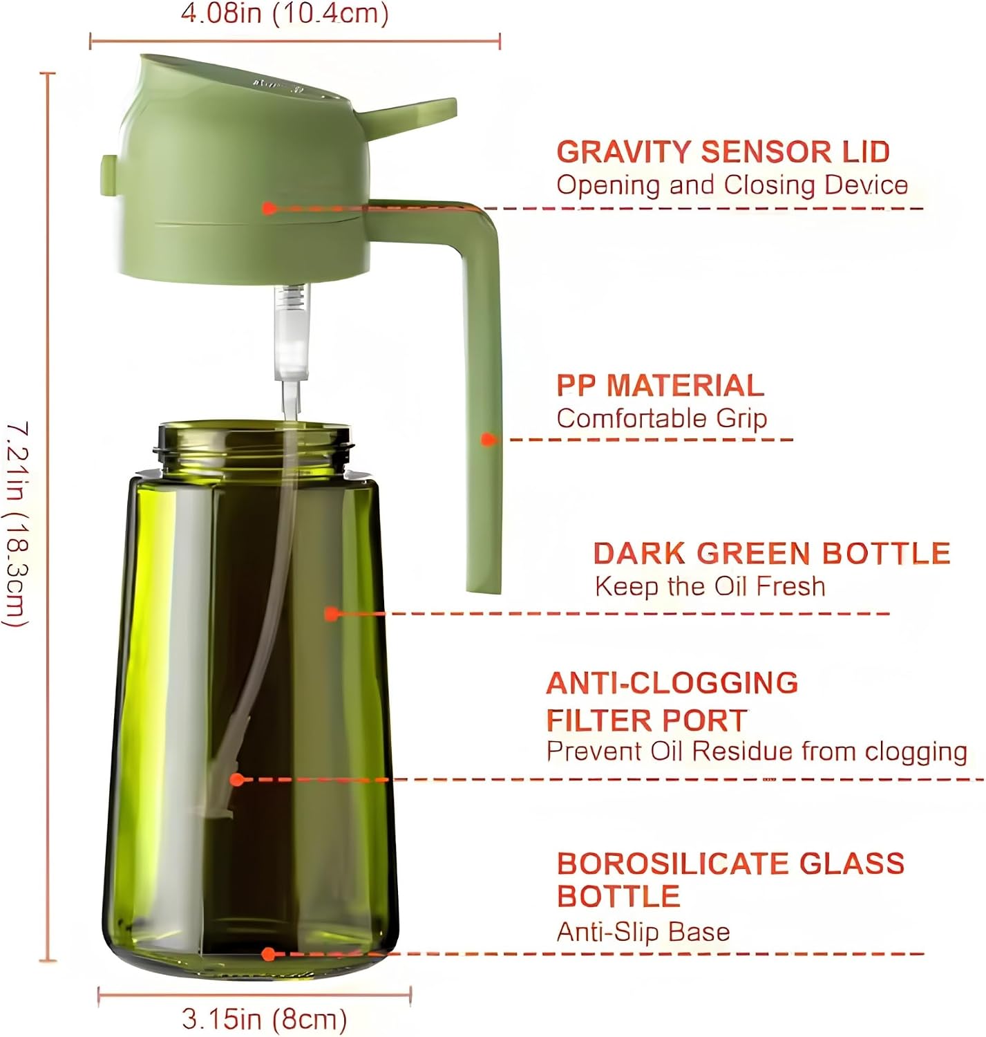 Oil Sprayer for Cooking, 2 Pack Olive Oil Sprayer Bottle, 16oz Glass Oil Dispenser for Kitchen, Fine Mist Spray & Pour, BPA-Free, Refillable, Leakproof, Air Fryer, Salad, BBQ & Cooking