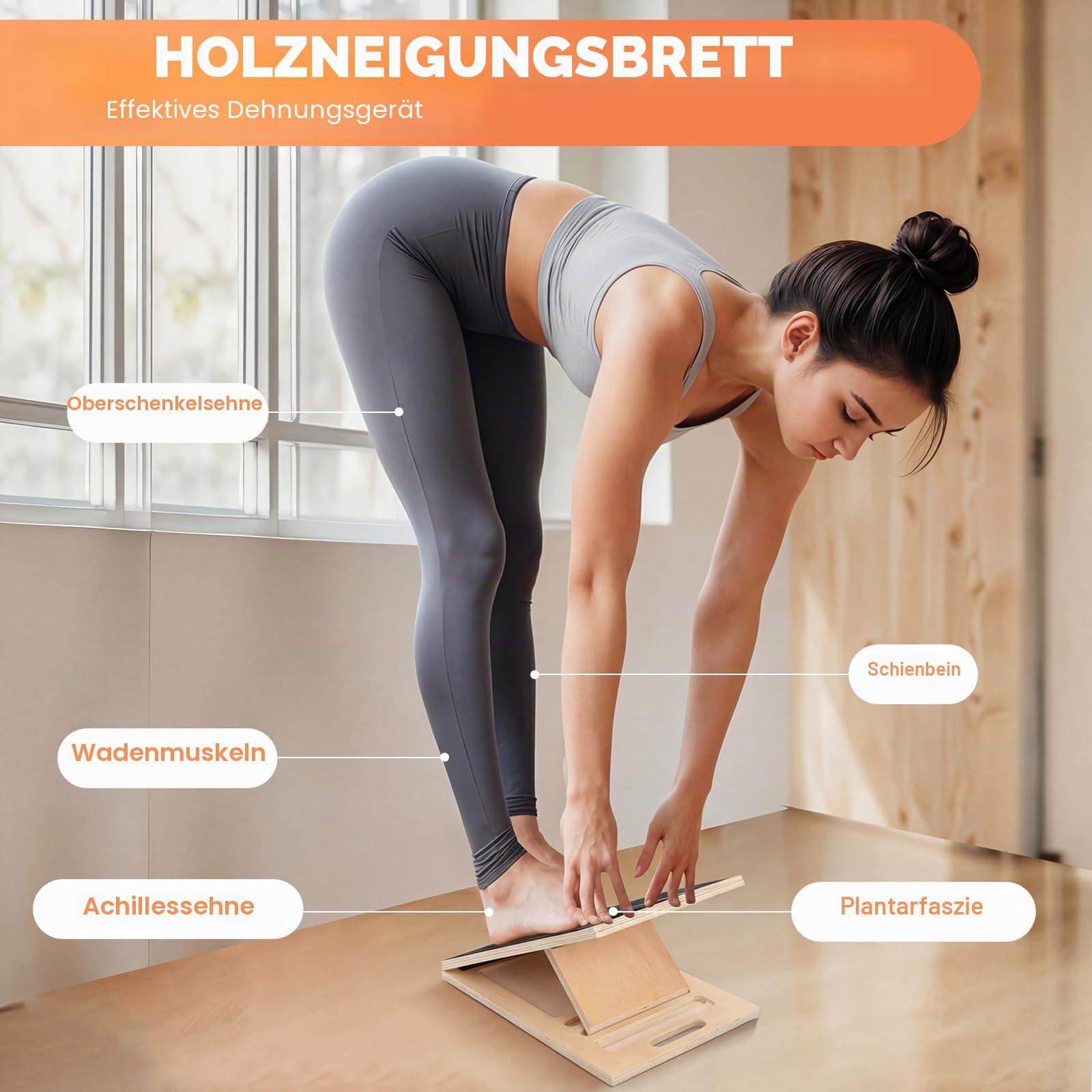Verstellbares Schrägbrett aus Holz, Wadendehner faltbar mit Griff | 5 Winkel 20°–45°, Rutschfeste Oberfläche, Massivholz bis 250 lb, für Waden, Knöchel und Squat-Stretching