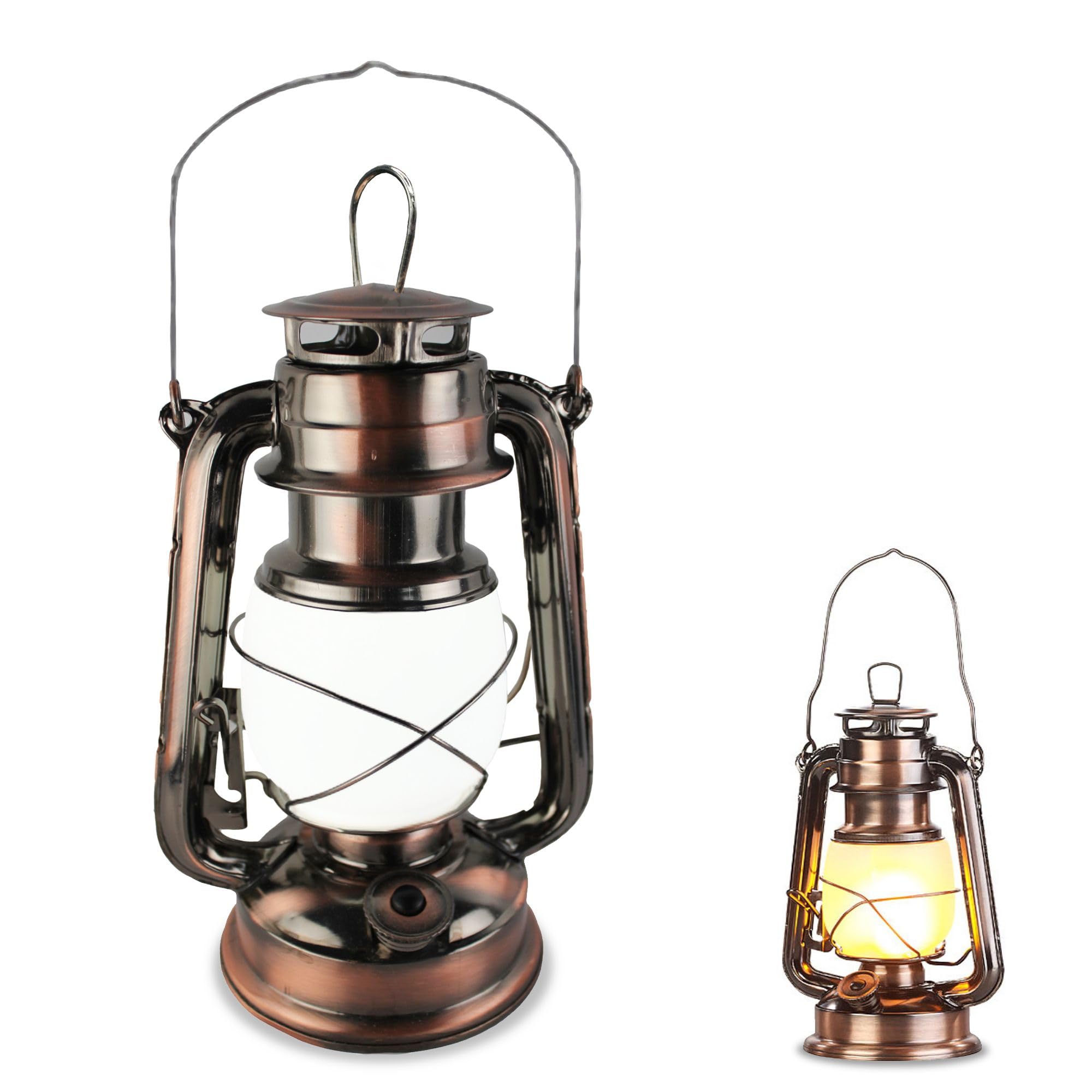 Lampe Tempête Rétro Laiton étanche FISHTEC - Lanterne à LED 60 Lumens Extérieur-Intérieur Lanterne Jardin 2 Modes Blanc/flamme