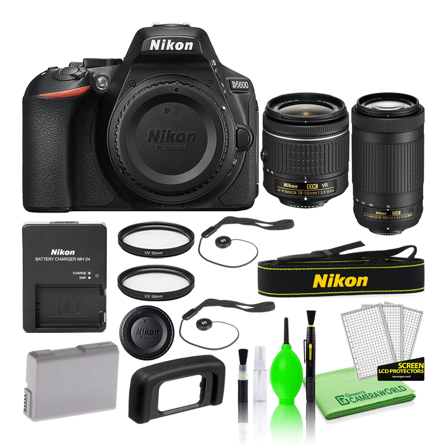 Nikon D5600 24.2MP DSLR Digital Camera with 18-55mm and 70-300mm Lenses (1580) Best Value Starter Bu