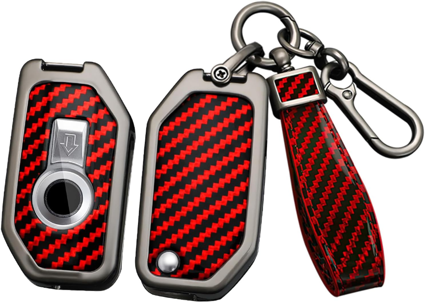ontto Carbon Fiber Key Fob Shell Fit for BMW Motorcycle Key Fob,Solid Car Key Case with Keychain for R1250GS ADV R1200GS C400GT 750GT F850 F750GS F850GS F900R F900XR K1600,Red