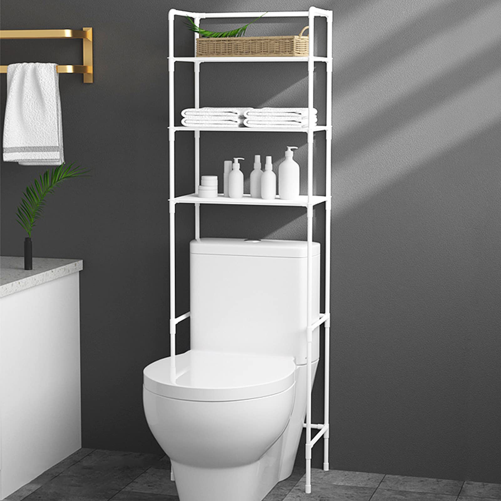 Ripiani da bagno sopra l'armadietto del WC, piccolo facile da montare, soluzione salvaspazio per bagno indipendente