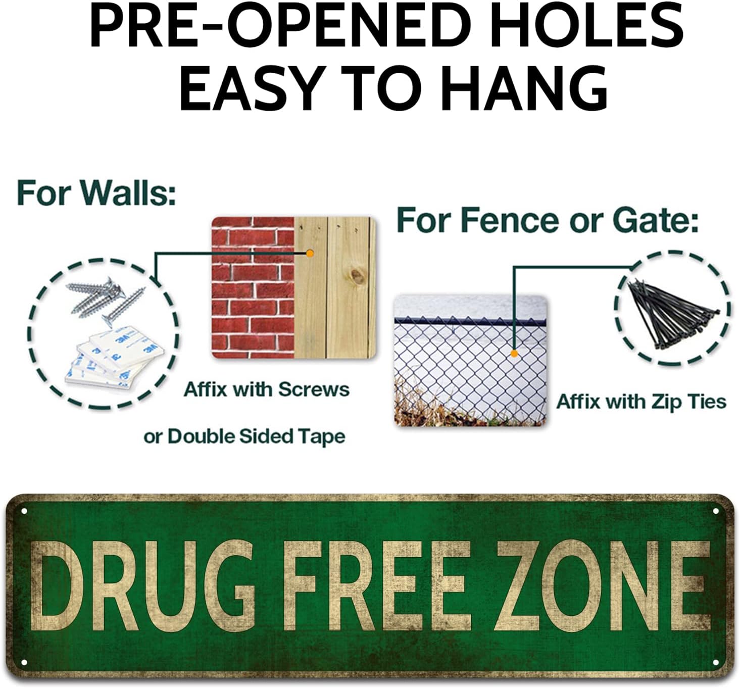 Drug Free Zone Aluminum Tin Sign image 3