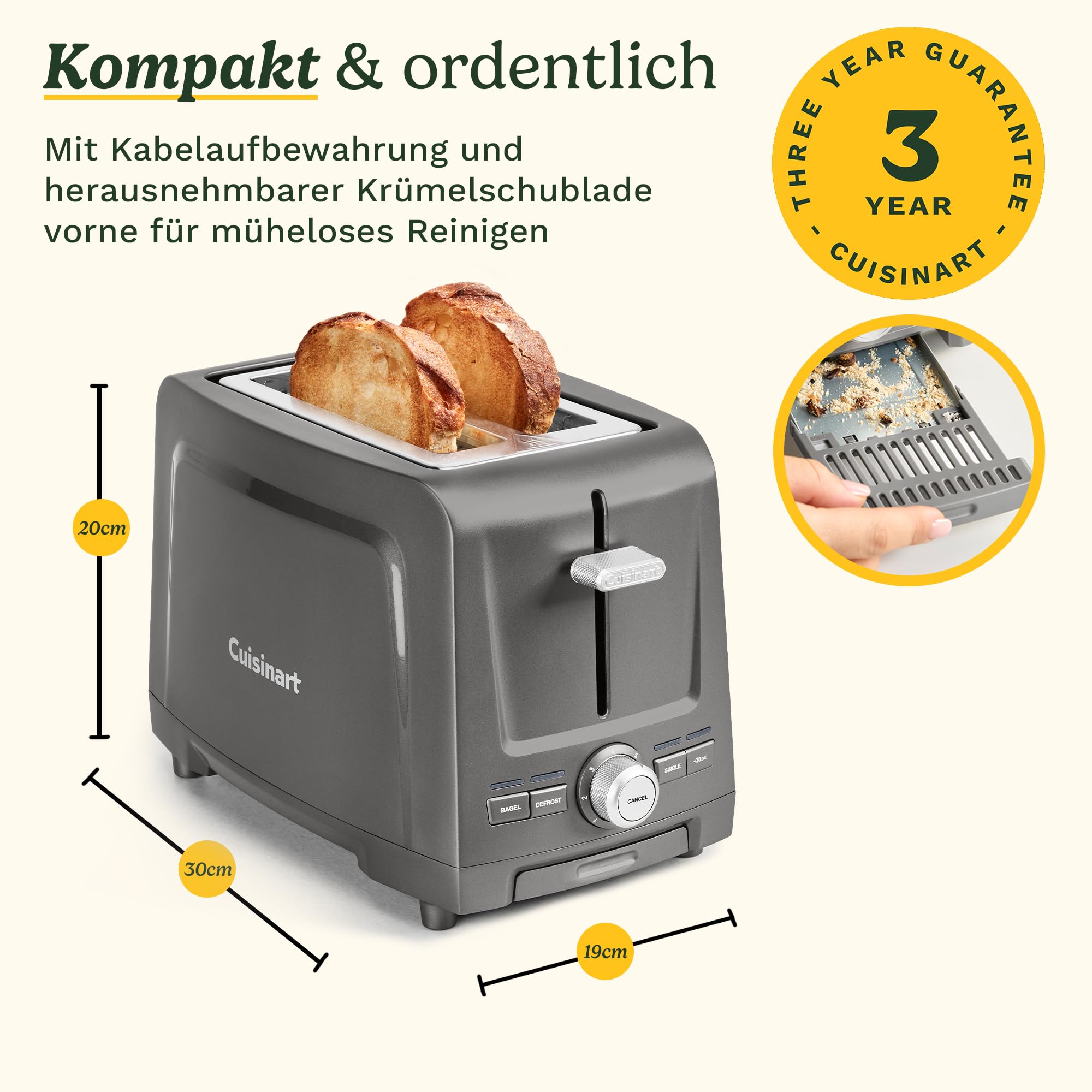 Cuisinart Core Collection 2-Scheiben-Toaster | Extra-lange Schlitze für Artisan-Brote | Bagel-Funktion | High-Lift Quickview™ | Einzel-Scheiben- & Auftau-Funktion | +30 Sek