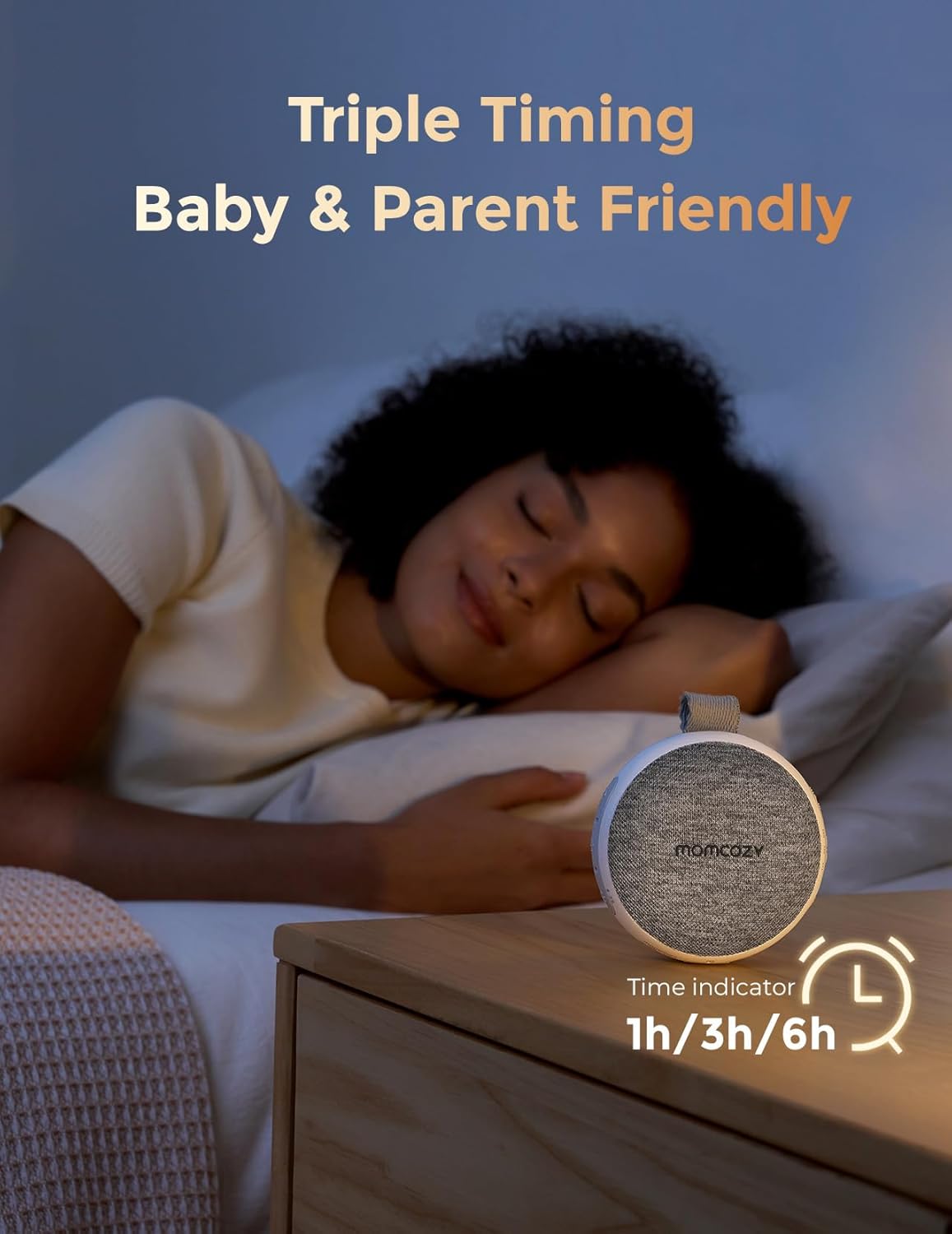 Momcozy Portable Sound Machine with Night Light, White Noise Sound Machine for Baby, 20 Soothing Sounds, Sound Therapy, Long-Lasting Power, Timer, Clips on Stroller, Grey