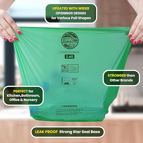Miniatura 8 de Bolsas de basura compostables, 3 galones, bolsas de abono para contenedor de encimera, bolsas de basura pequeñas para cocina, bolsas de basura de