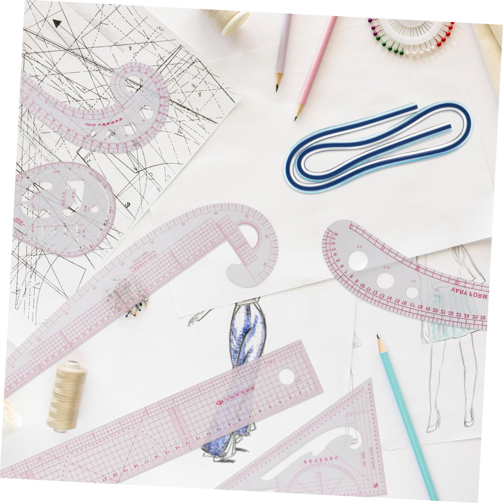 Juego de Reglas de Costura Curva Francesa para Patronaje y Tela | Plástico Flexible, 12 Piezas, Uso en Corte y Diy, para Diseñadores de Moda y Principiantes