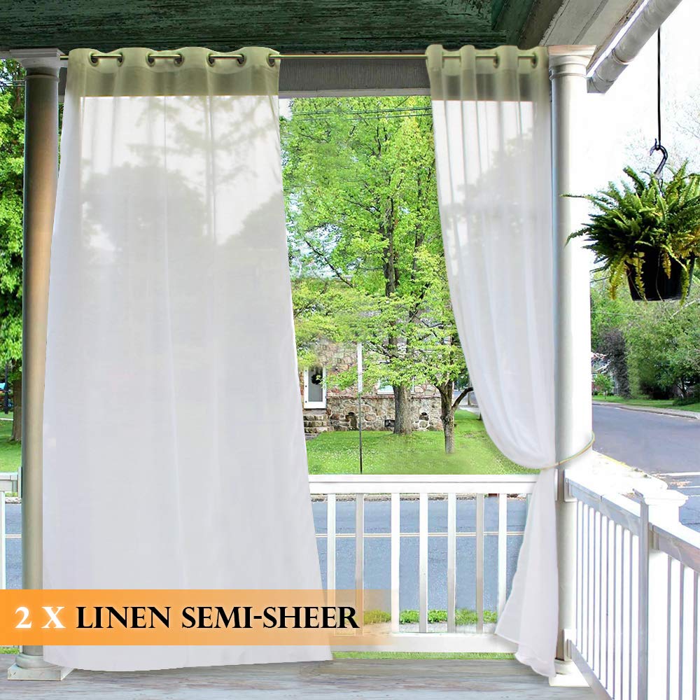 Ryb Home Outdoor Curtains For Patio 2 Panels Linen Look Semi Sheer Curtains For Patio Waterproof Indoor Outdoor Drapes For Gazebo Pergola Balcony Holiday Decor 2 Ropes Included Wide 54 X Long