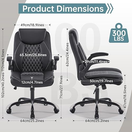 Miniatura 2 de YFO Silla ergonómica de cuero para oficina en casa, silla de oficina ejecutiva giratoria con soporte trasero con ruedas y reposabrazos abatibles,