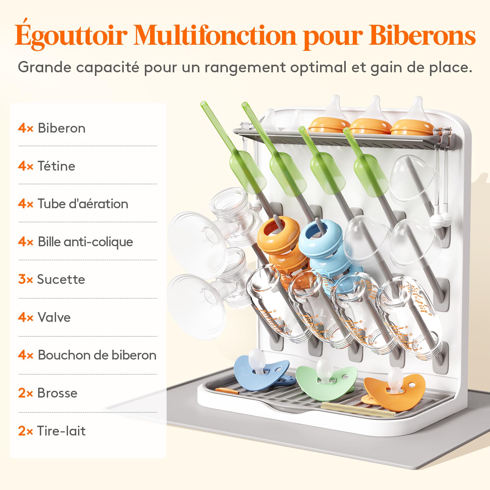 Lifewit Grand éGouttoir à Biberons avec Tapis de Drainage, éGouttoir Vertical à 15 Crochets avec BoîTe à TéTines Amovible, Adapté Aux Pailles sous Pression et Aux Accessoires de Tire-Lait