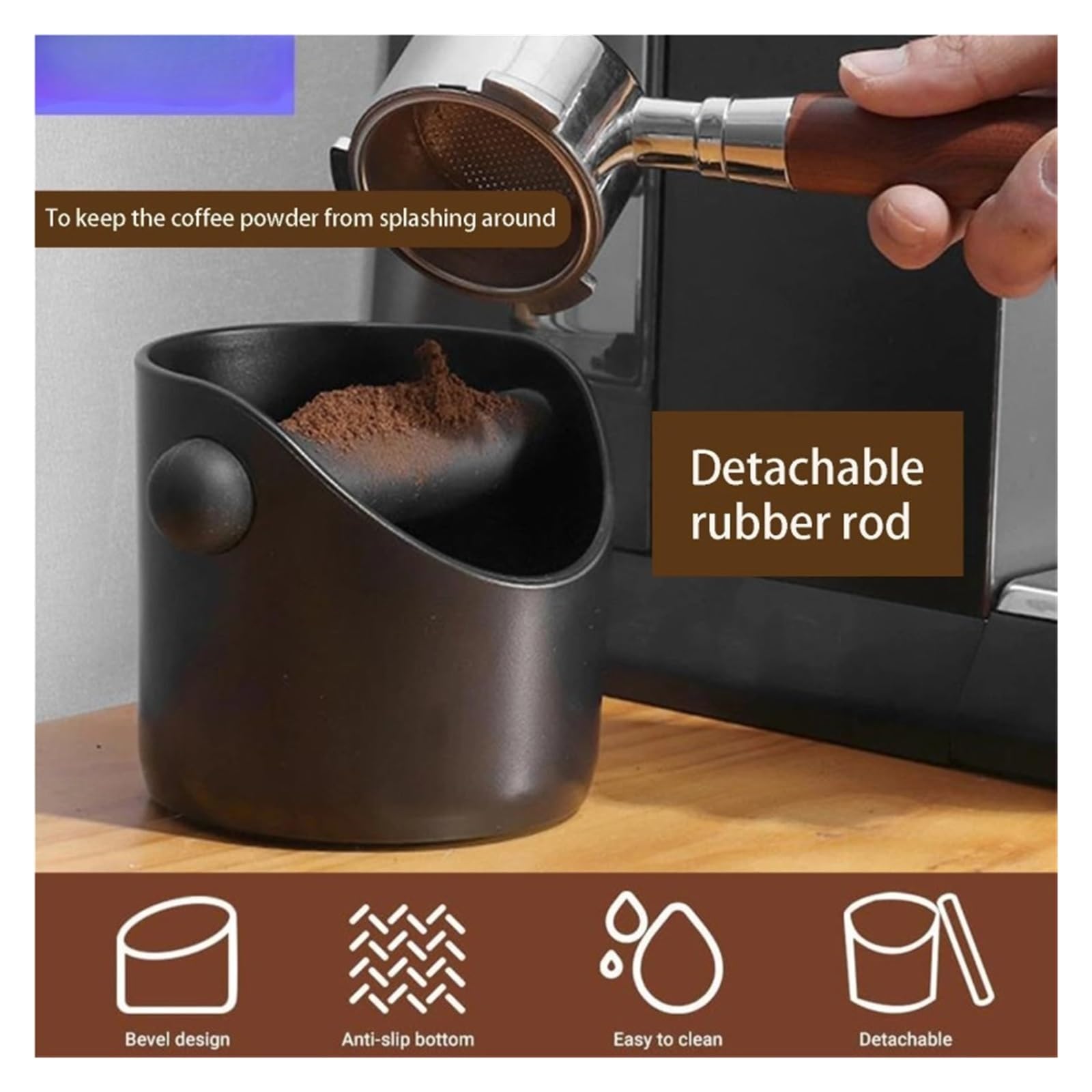 Busta for Caffè Resistente Agli Urti Con Barra Rimovibile 4,6 X 4,3 Pollici Smaltimento Disco for Caffè Espresso Nero for Barista(Silver-A)