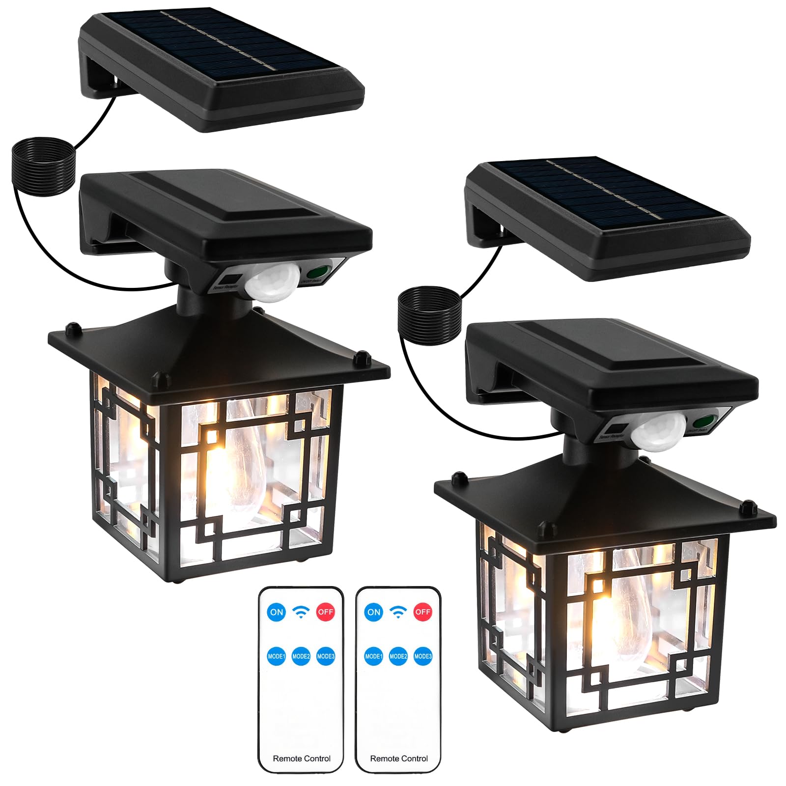 2 Lampes Solaires Extérieures Murale Avec Détecteur De Mouvement - IP65 Étanche - 3 Modes - Pour Jardin, Terrasse, Portail