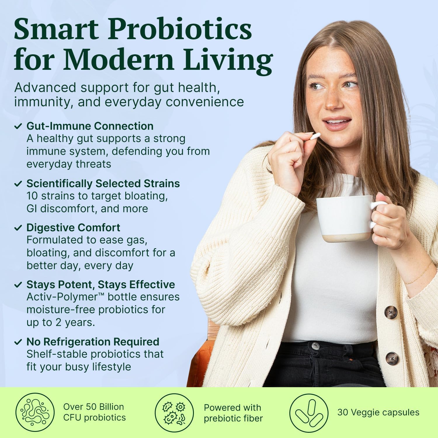 Mega-Strain 50 Billion CFU Probiotics + Prebiotics 30 Caps Probiotics for Women & Men - Maintain Good Flora Probiotic & Digestive Health - No Refrigeration Required Probiotics Lactobacillus Rhamnosus