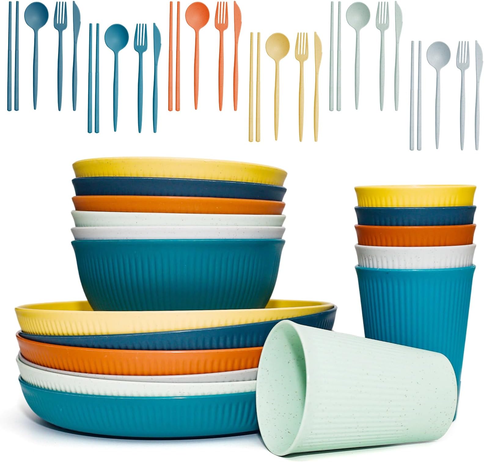Wheat Straw Dinnerware Sets For 4(52pcs),Unbreakable