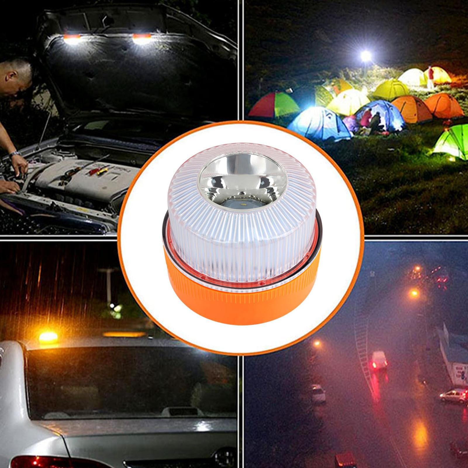 Generico Luce Di Emergenza V16 Omologata - Lampeggiante A LED Stroboscopico Bianco Ambra | Torcia Per Guasti Auto Con Base Magnetica | Segnale Di Sicurezza Alimentato A Batteria A 9 Modalità