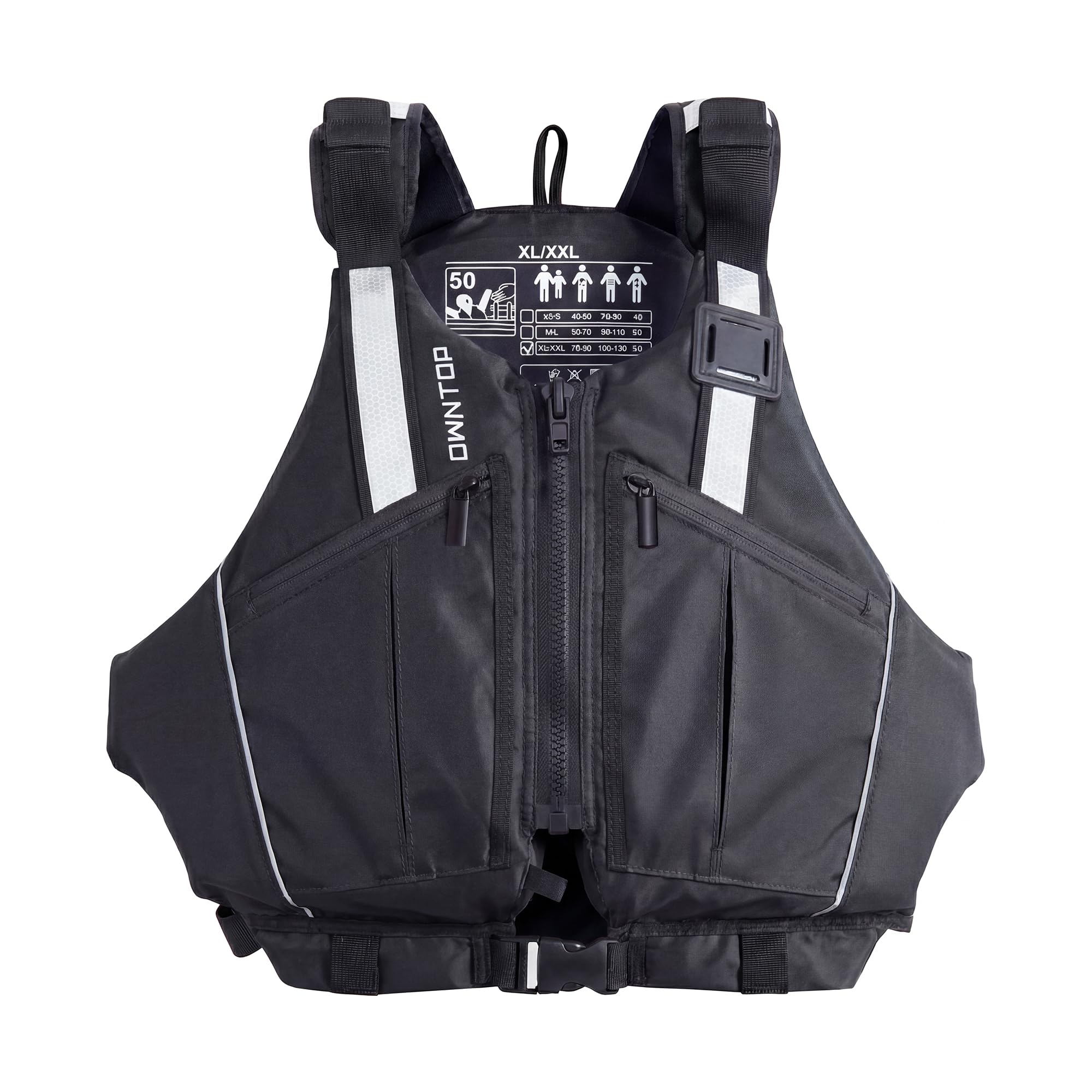 Owntop Adult Buoyancy Aid | Adjustable Swim Vest with Large Pockets | Reflective Strips & Free-Motion Armhole | Buoyancy Vest Jacket for Kayaking, Fishing, Boating, Paddle (Black,M-L)