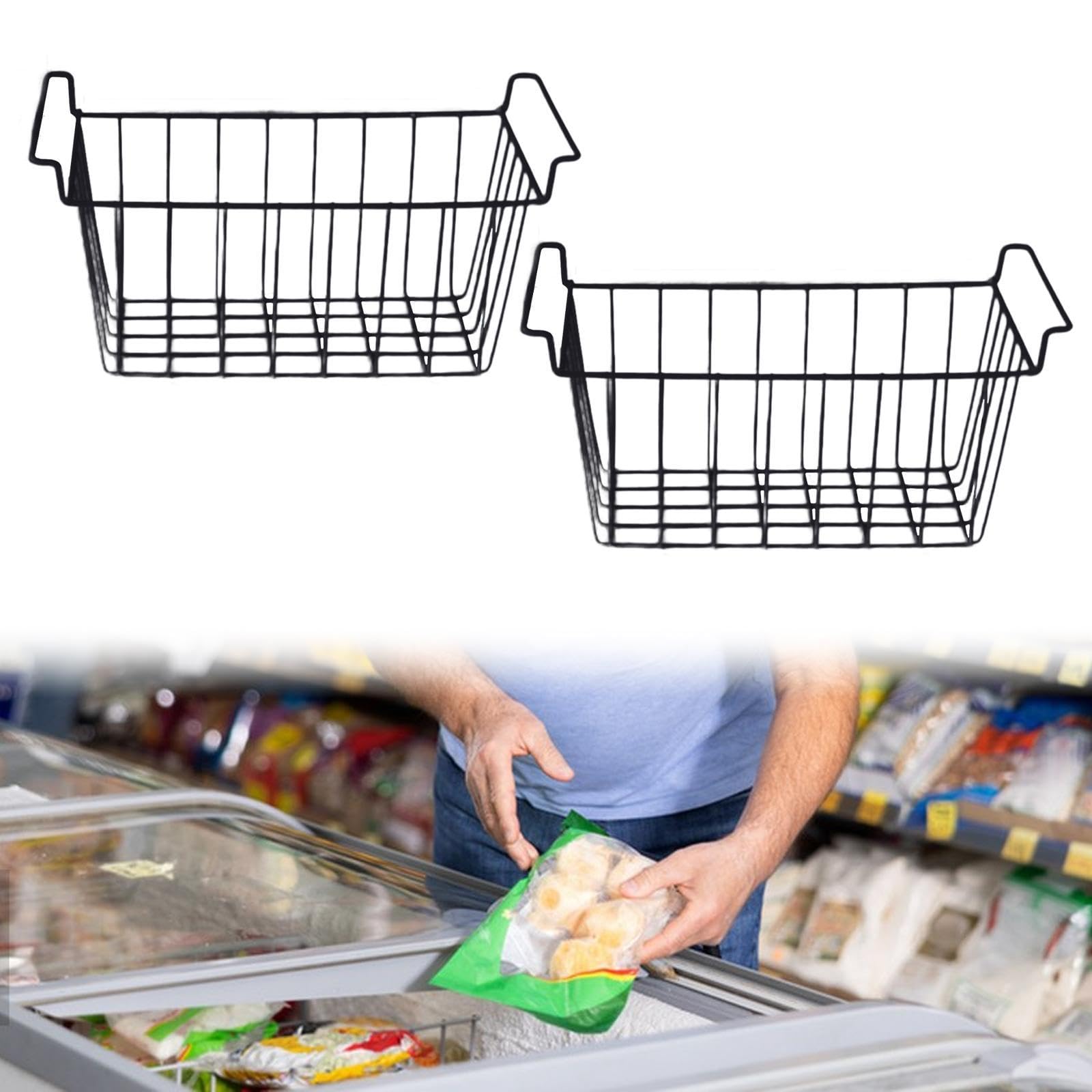 2X Gefrier Organizer Box, Kühlschrankbox, Praktisch mit Griff, Drahtkorb Zur Aufbewahrung in Der Speisekammer, für Küche, Landhausstil, Café, 39cmx20cmx20cm