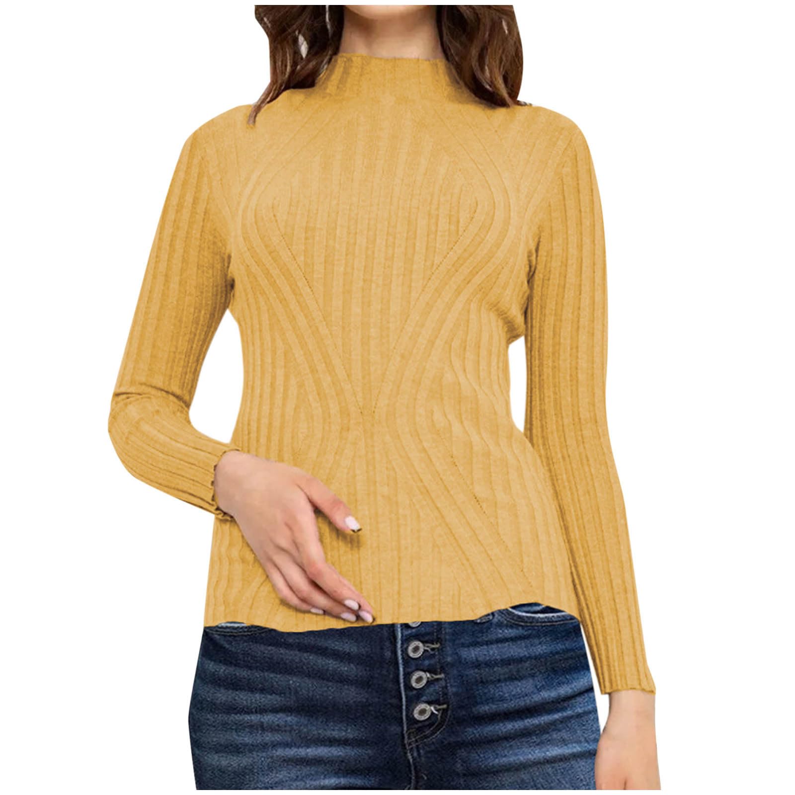 Women Mock Turtleneck Sweater Ribbed Knit Long Sleeve Shirts Slim Fit Thermal Jumper Top Lightweight Pullover Sweaters