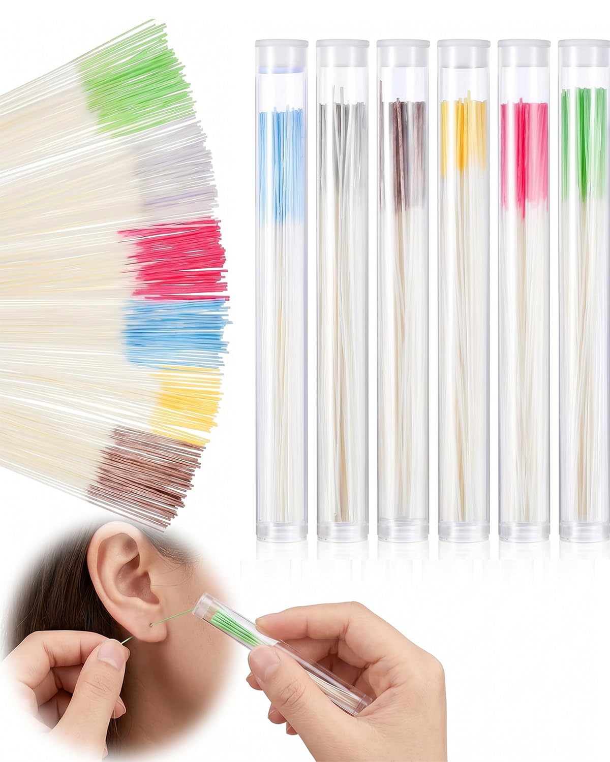 Filo per Pulizia Piercing Orecchio 360 Pezzi, 6 Colori | Monouso per Igiene Profonda e Cura, Elimina Odori per Orecchi Sensibili.