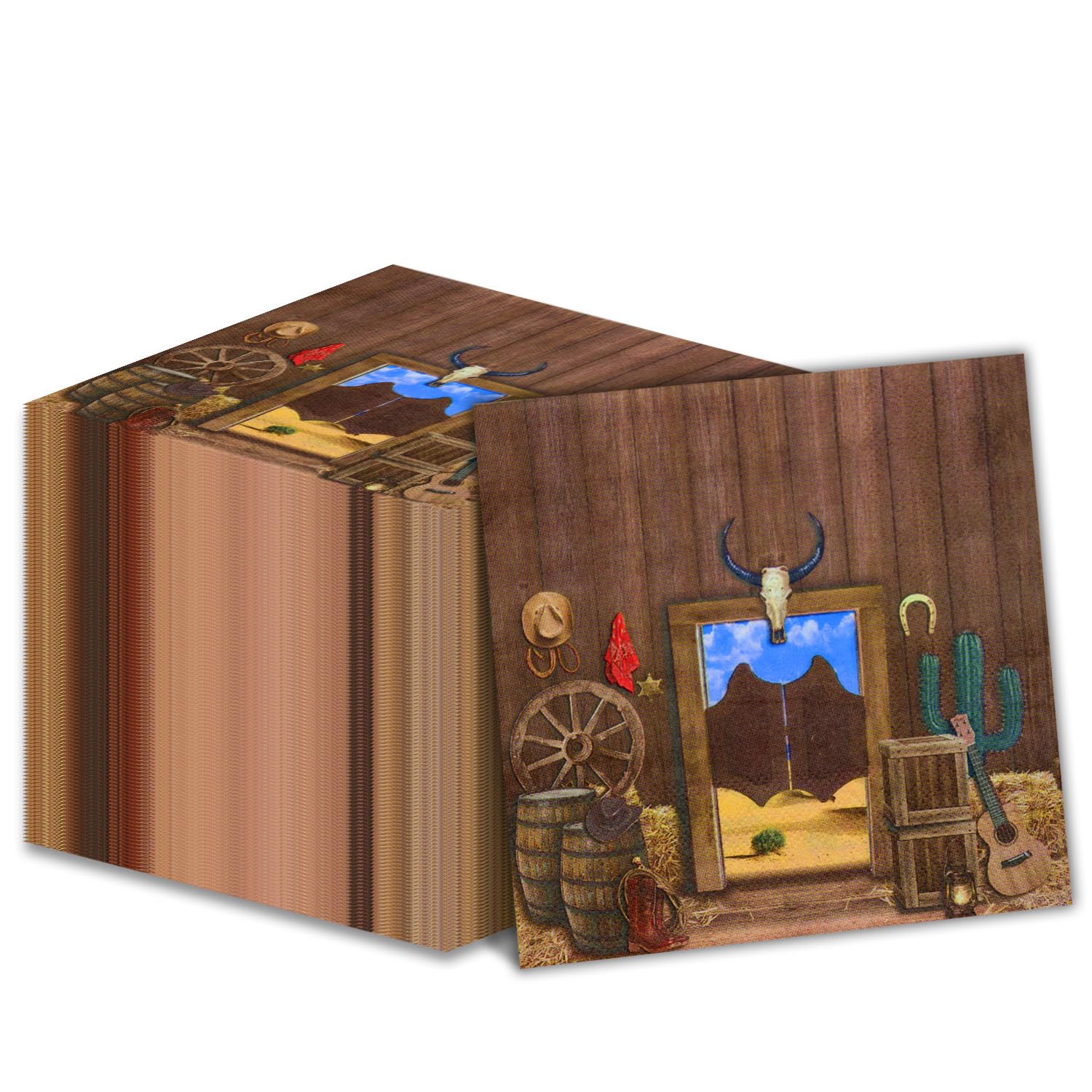 50 Stück Cowboy-Papierservietten - Western-Motiv, 16,5x16,5 Cm, Für Lagerfeuer & Geburtstagsparty
