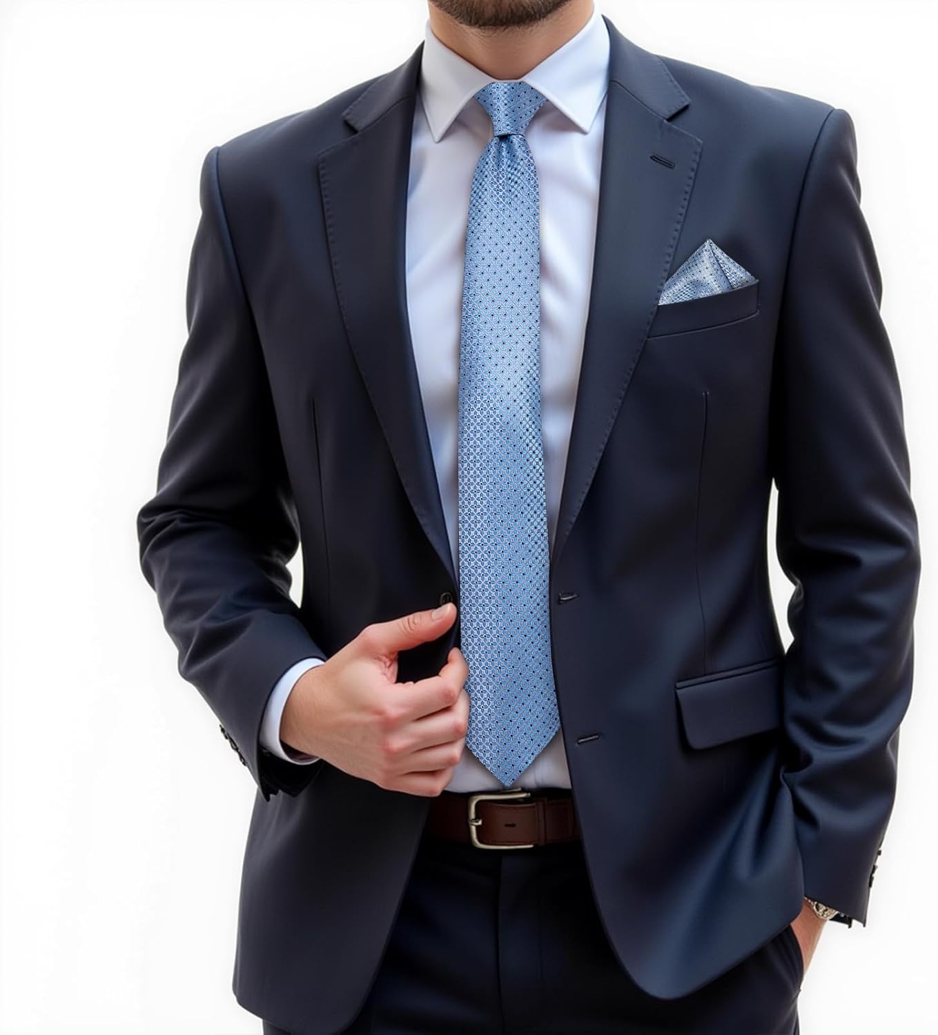 DiBanGu Mens Tie Set Silk Solid Paisley Necktie and Pocket Square Cufflinks Classic Formal Ties for Men Wedding Party - Image 2