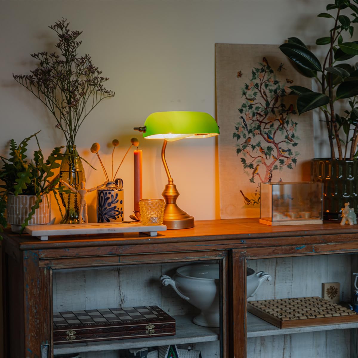Qazqa Klassisch Schreibtischlampe - Banker - Grün, max. 60W, Geeignet für LED, 35cm, Ideal als Wohnzimmerlampe