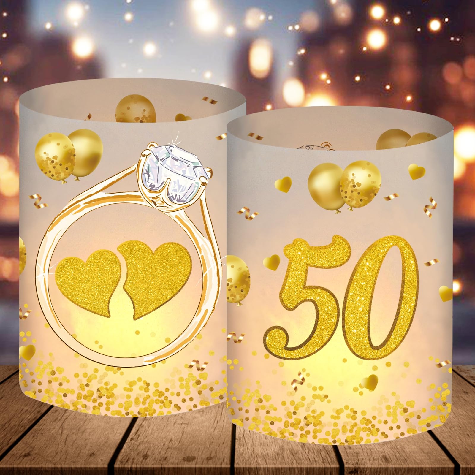 12 portavelas para decoración de mesa, bodas doradas, 50 años de boda, regalo de 50 años, regalo de 50 aniversario de boda, decoración para bodas de oro, adecuado para velas de té o velas