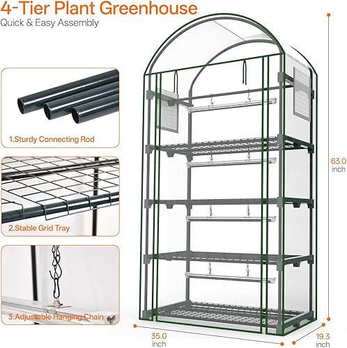 Vista 8 de Bstrip Invernadero interior con luz de crecimiento, mini casa verde de 4 niveles, 4 luces de cultivo para plantas de interior con temporizador