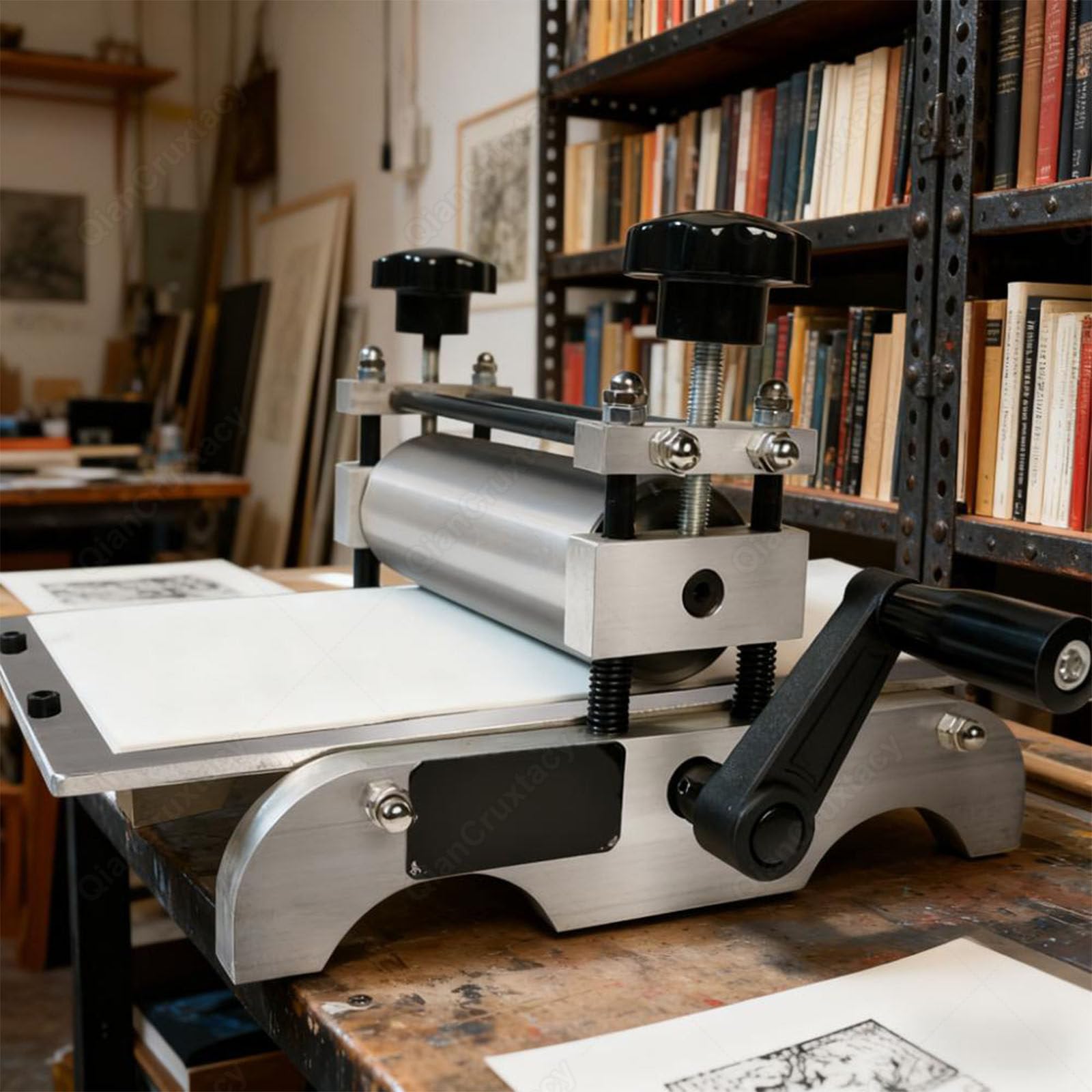 Presse à Graver Manuelle Portable avec Surface 14x7 Pouces,Machine d'impression Multifonctionnelle avec Rouleau en Acier de Précision,pour l'impression Professionnelle sur Bois et cuivre