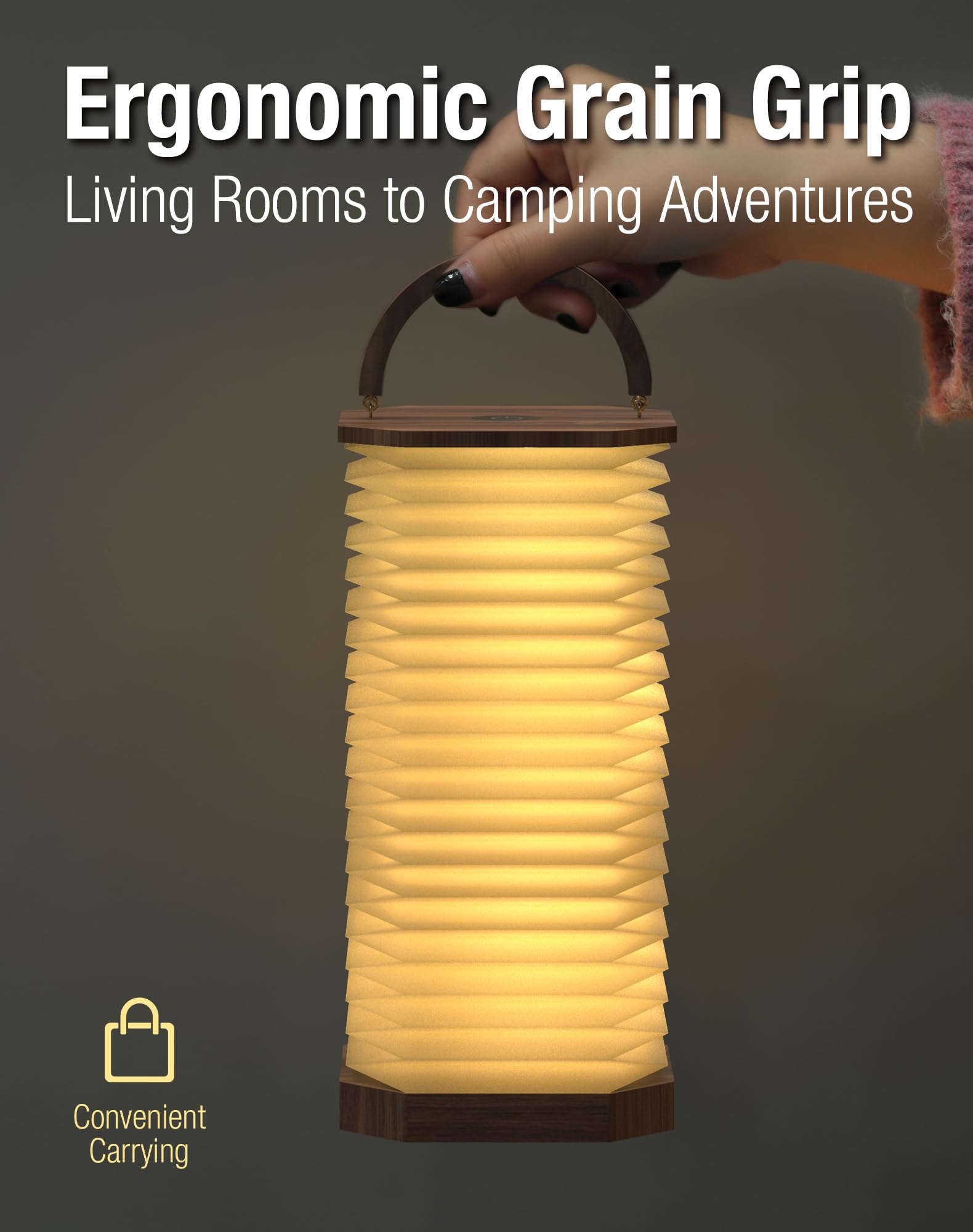 ZBOLE Vertical Accordion Lamp with Handle, Warm Light, Adjustable Height & Brightness, USB Charging - Image 3