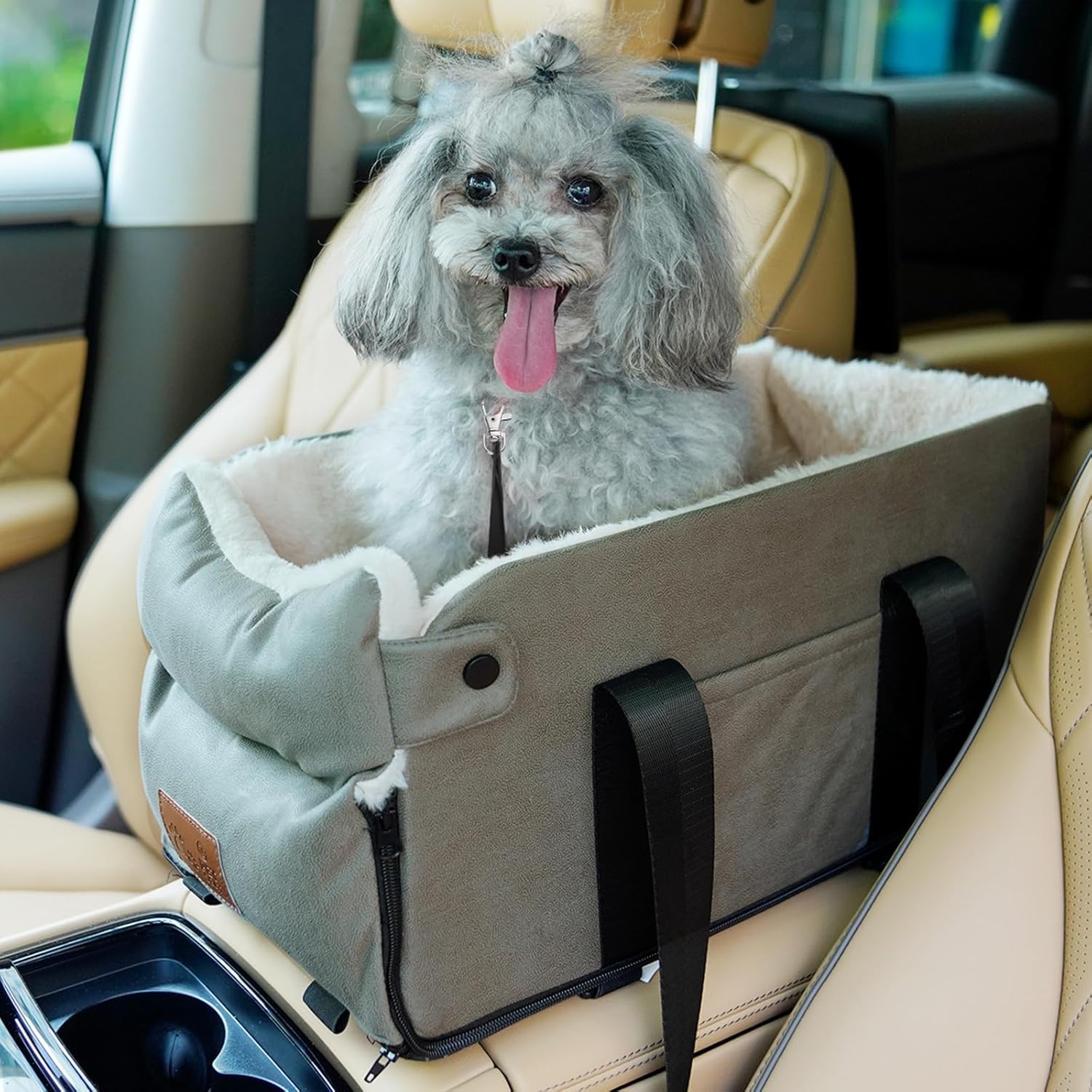 Dog Car Seat for Small Dogs Cats, Pet Travel Car Seat, Middle Console Dog Booster Box, Detachable Washable Center Console Pet Siting Armrest Booster for Puppy Cats Pets Up to 13.5lbs