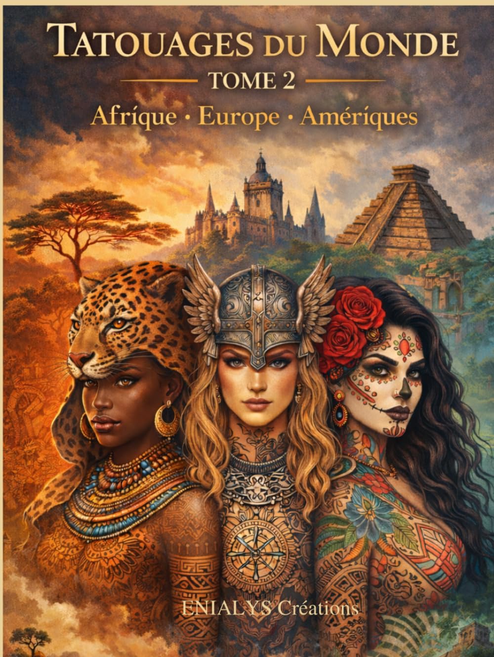 Tatouages du Monde – Tome 2: Livre de coloriage adulte inspiré des tatouages d’Afrique, d’Europe et des Amériques