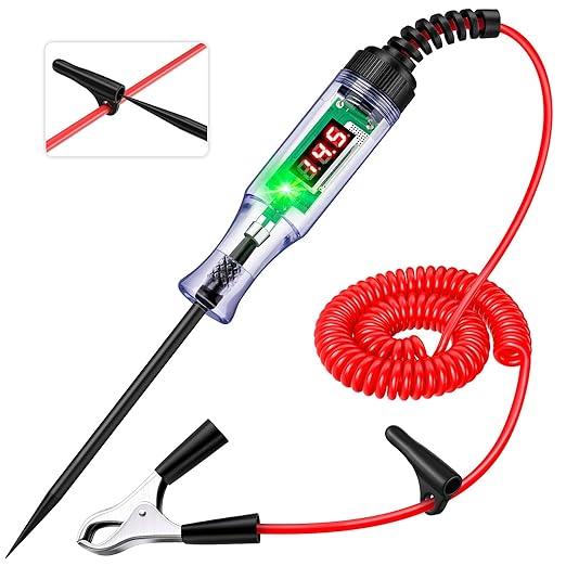 Test Light Automotive 5-90V Digital LED Light Tester with Voltage Display, Voltage Test Pen with Extended Spring Wire & Stainless Steel Probe, Circuit Tester for Car, RV, Fuse Voltage Systems (5-90V)