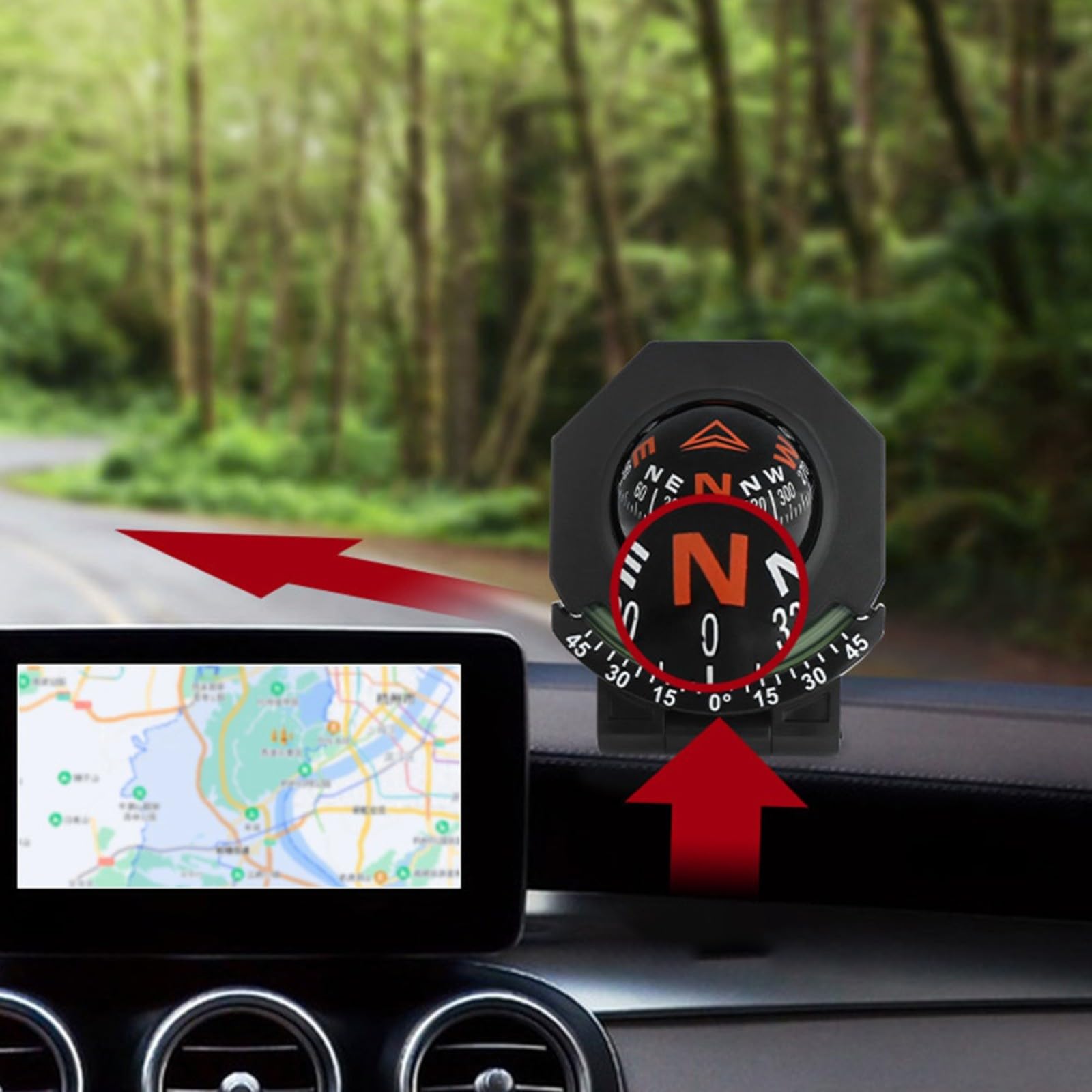 Auto Kompass für Armaturenbrett, Präzises Navigationsinstrument aus ABS, 9x7x6.3cm Schwarz, Wetterfestes Display für Geländewagen und LKW, Einfache Montage mit Kleberückseite
