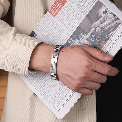 Miniatura 5 de Jewelstruck Pulsera de alerta médica de 7.5 a 9.8 pulgadas para mujeres y hombres, pulsera médica de emergencia, pulsera de identificación