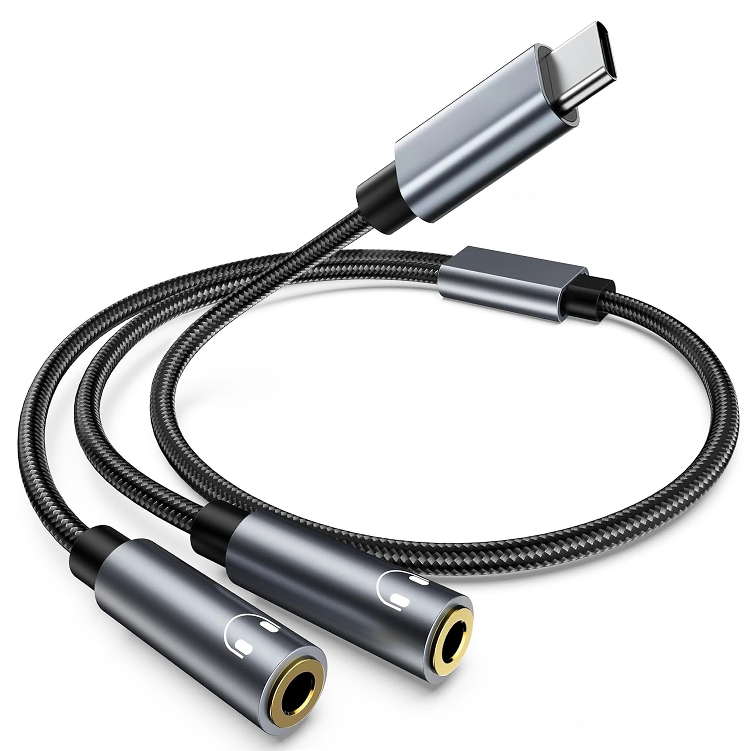 Avigers Kabel rozdzielający audio, adapter Aux Splitter 1 in 2 Out, USB C męski na 2 3,5 mm żeński adapter do telefonów Samsung, smartfonów, słuchawek, głośników, PS4, przełączników, tabletów, PC