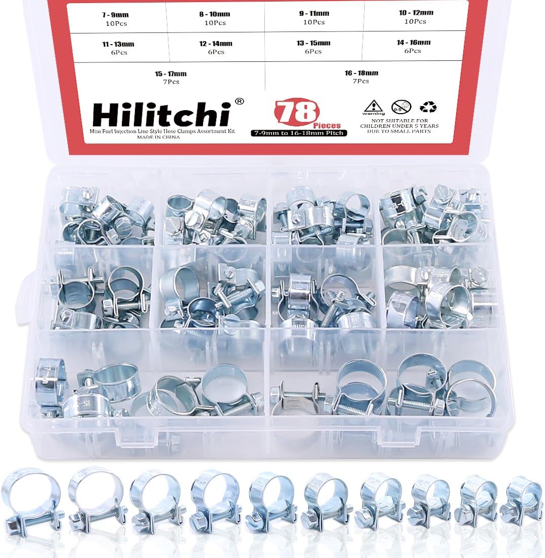 Hilitchi 78Pcs Mini Fuel Injection Line Style Hose Clamps Assortment