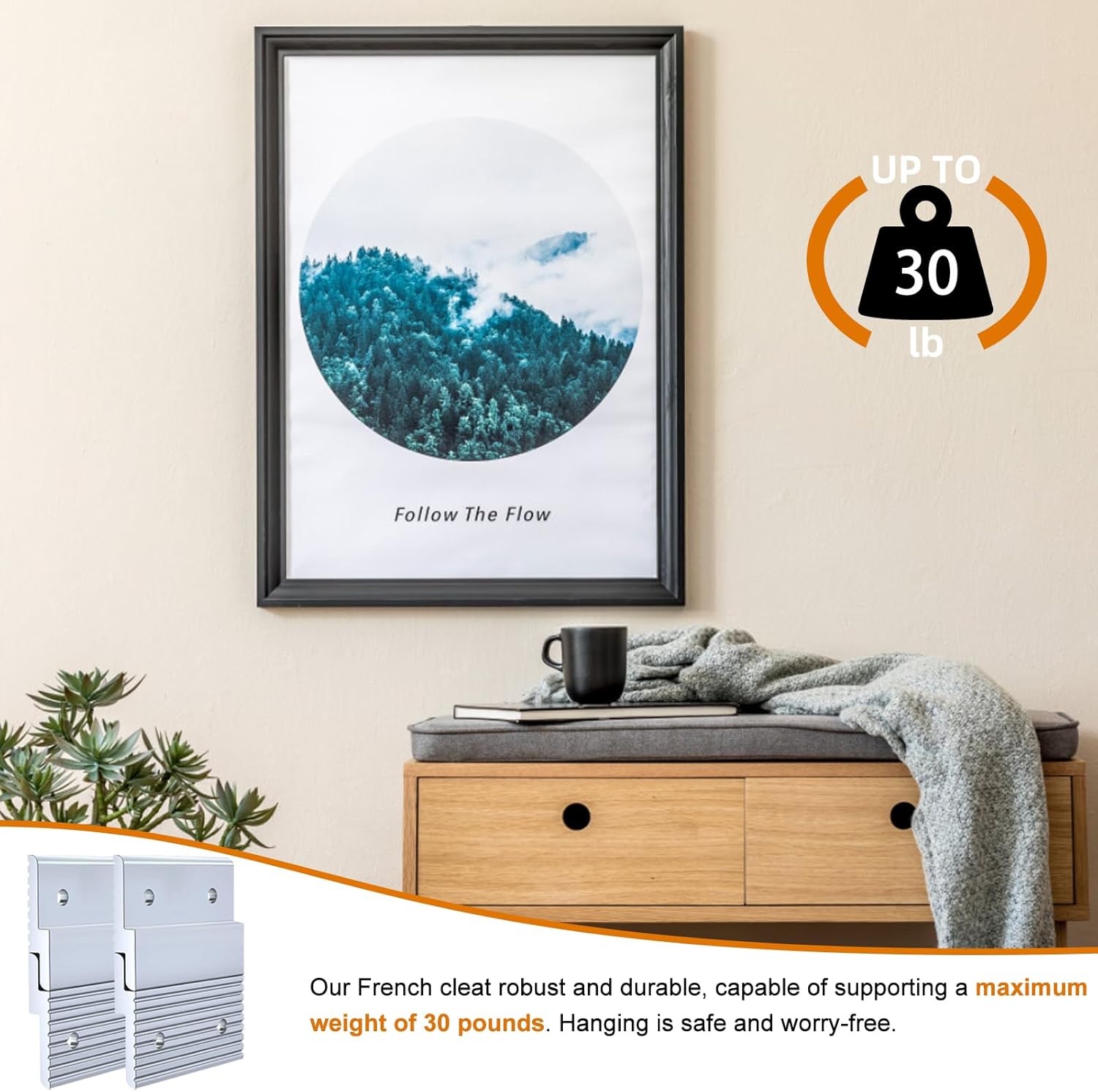 Apragaz 2 inch French Cleat, Heavy Duty Hanging Picture and Mirror Hanger, Keep Level, Aluminum, Holds 30 lbs. per Pair,40 Pair