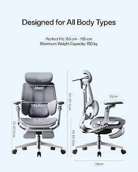 Hbada E3 Pro 2026 Edition Ergonomic Office Chair, Mesh Desk Chair with 3-Zone Floating Lumbar Support, Upgraded 4D Headrest, 720° Armrests, Grey with Footrest