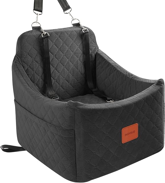 Dog Car Seats for Small Medium Dogs, Portable Detachable Washable Puppy Car Seat for Dog Up to 35lbs, Pet Booster Seat with Storage Pockets and Safety Belt (Black, Medium)