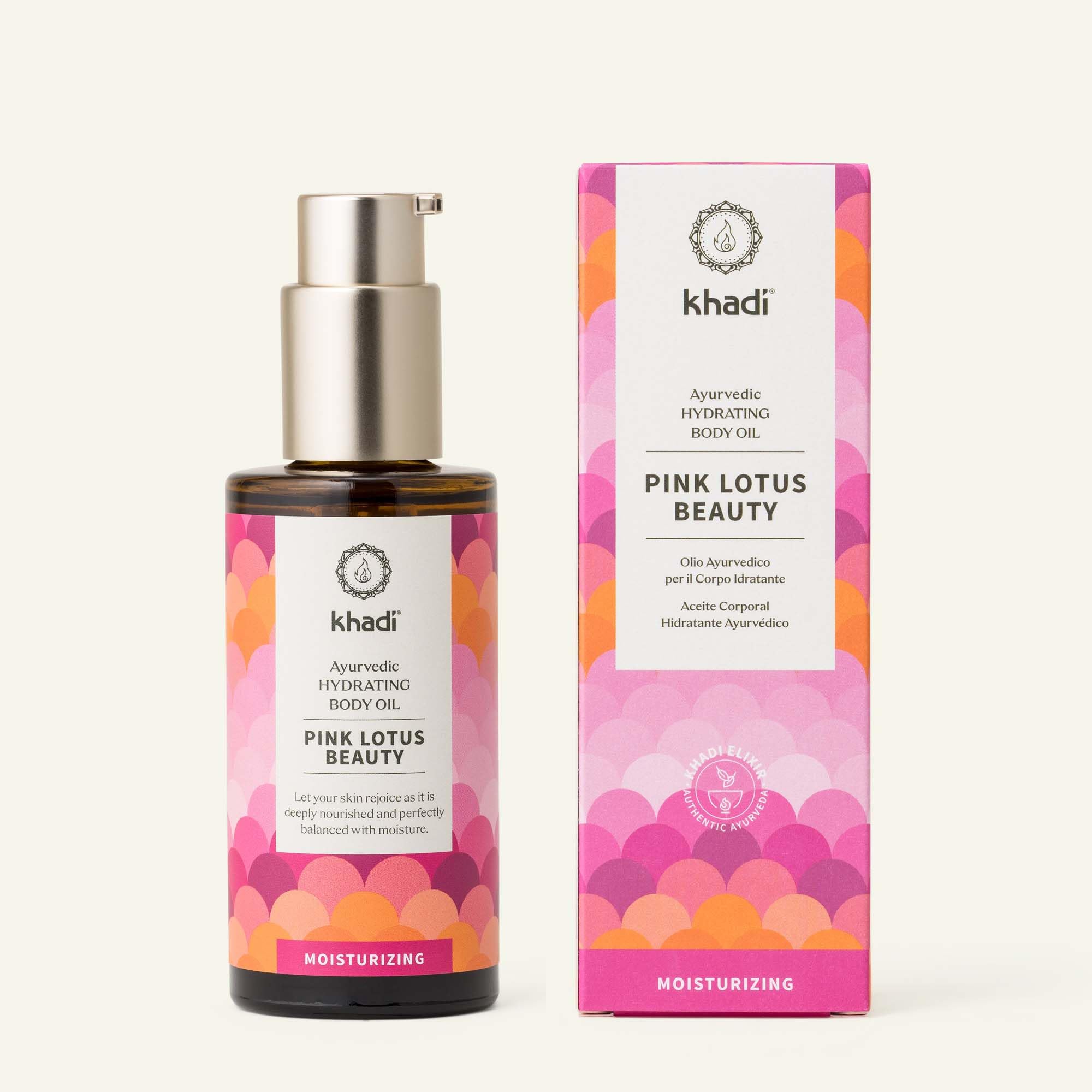 khadi PINK LOTUS BEAUTY Huile de corps Élixir Ayurvédique - Huile sensorielle harmonisante et hydratante - 100% végétale et naturelle - 100 ml