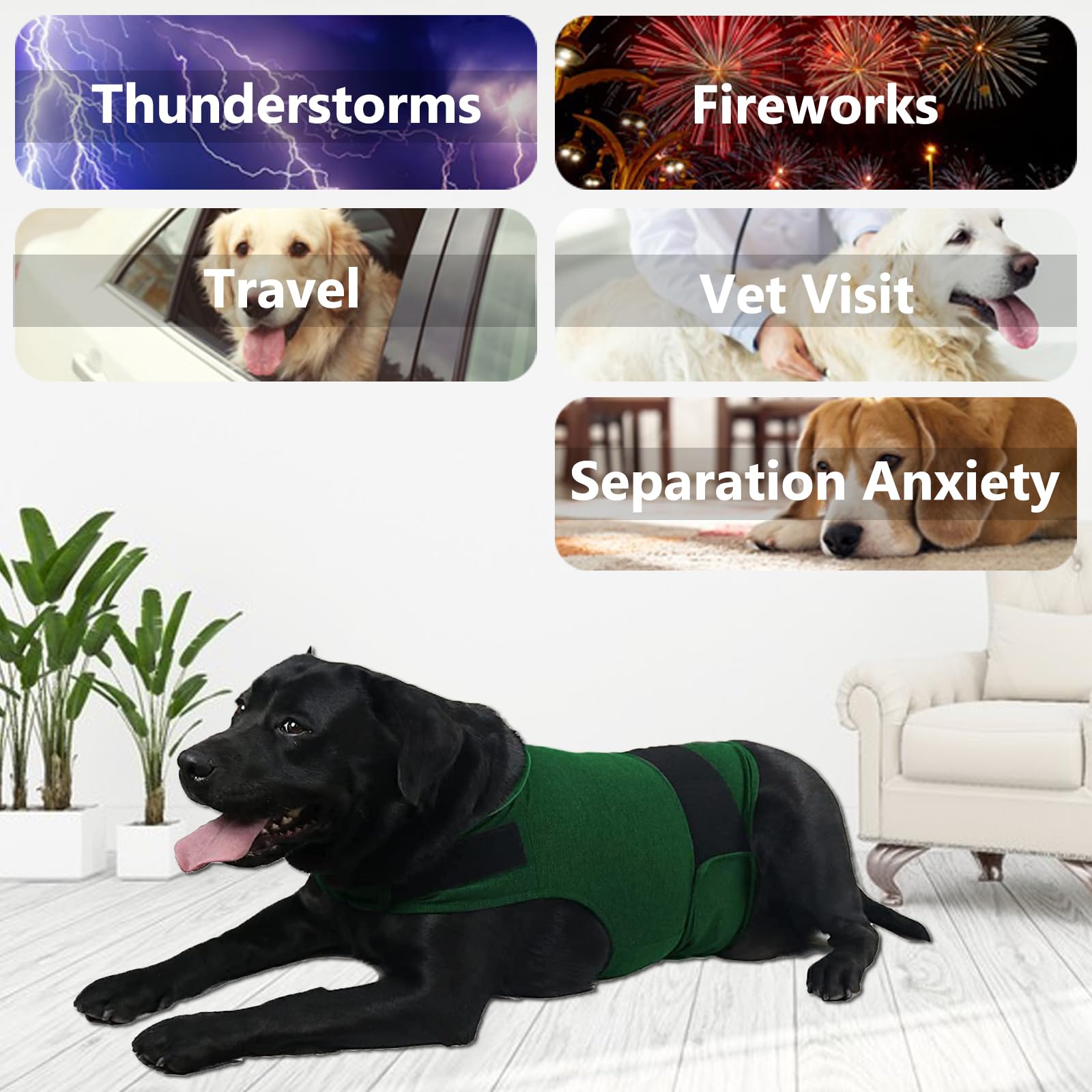 Chaqueta de ansiedad para perros, camisa calmante para perros agradable a la piel, abrigo para perros para truenos, fuegos artificiales y separación, mantén a tu mascota tranquila sin