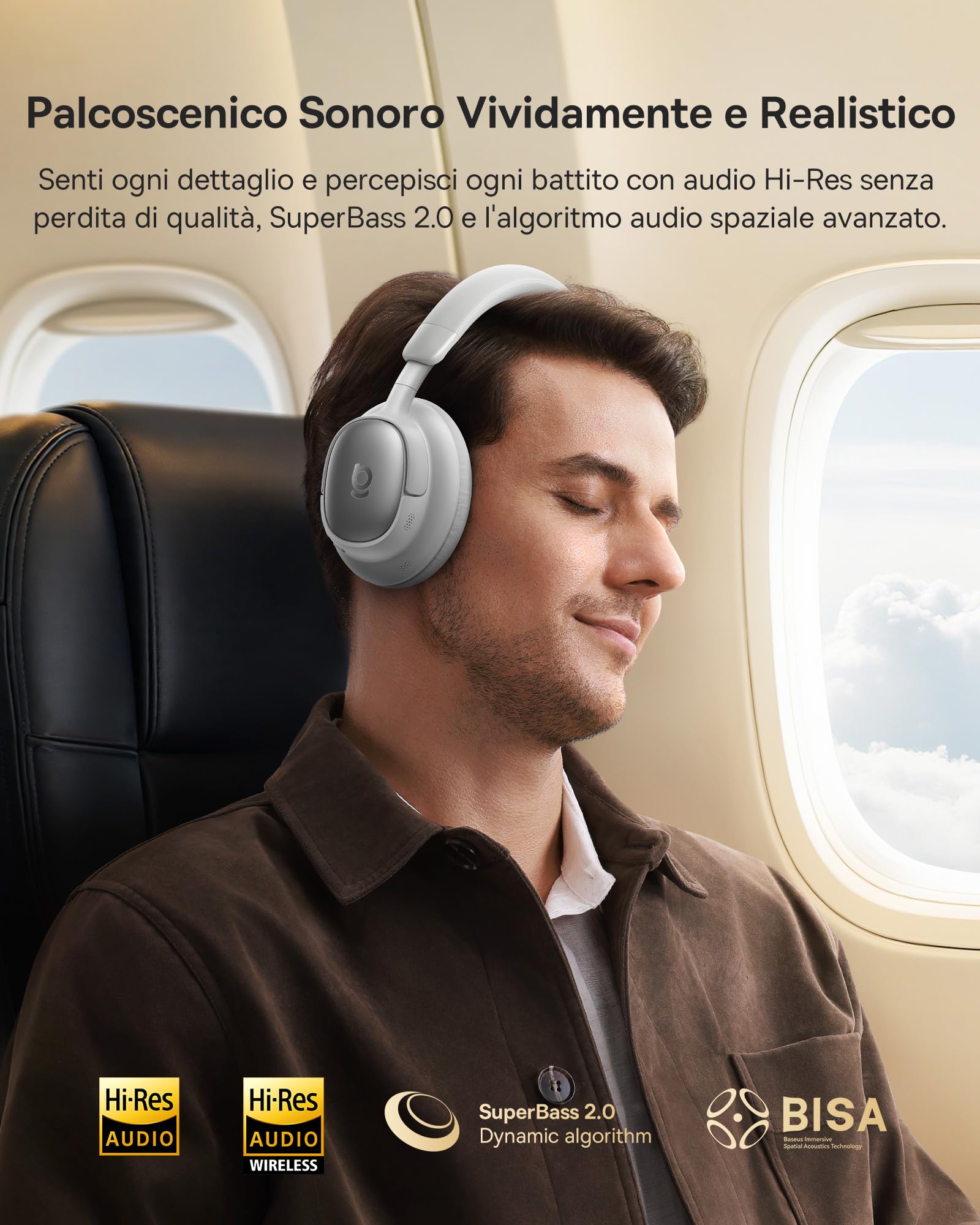 Baseus MH1 Cuffie Bluetooth – 48 dB altamente efficace cancellazione del rumore, archetto monolitico con Hi-Res & LDAC, 80 ore di tempo di riproduzione, 5-Mik Chiamate cristalline, CloudComfort Soft