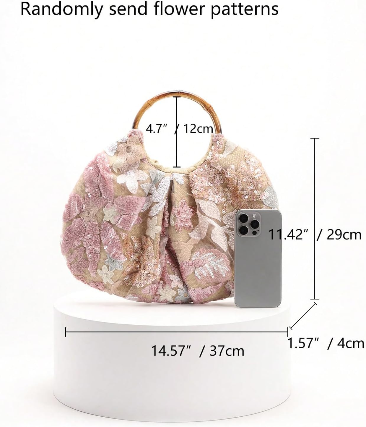 Verdusa Women's Floral Elegant Sequin Evening Handbag Beaded Bag Handle Pleated Party Clutch Purses - Image 6