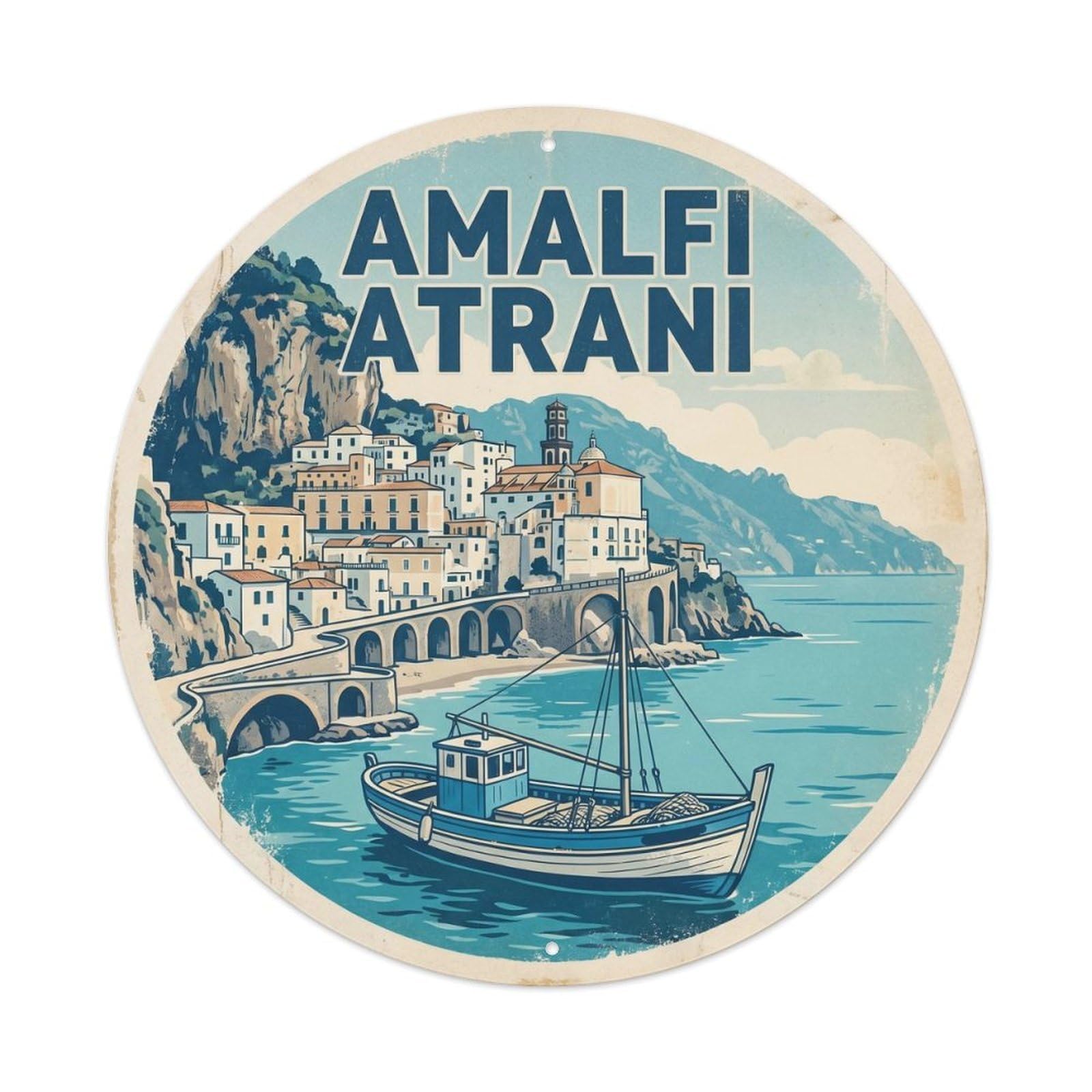 Olhnbad Style Atrani Boat Amalfi Coastal Route Travel Vintage Metal Tin Sign