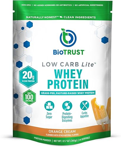 BioTrust Low Carb Lite, 0.71oz de aislado de proteína de suero de leche alimentado con hierba, 100 calorías, enzimas digestivas prohidrolasa, sin