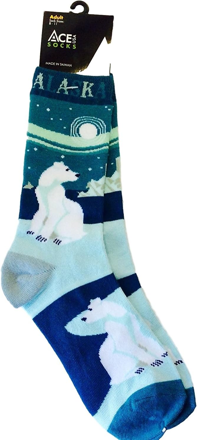 Alaska Novelty Socks Alaska Teal Mint Retro Polar Bear Adult 8-11