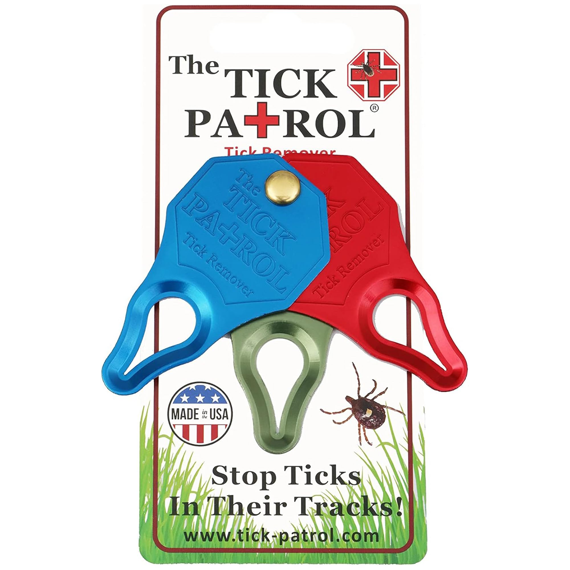 The Tick Patrol Tick Remover Tool for People & Pets, Lightweight, Durable, Keychain Attachment, Quick, Safe & Effective Tick Removal Kit, Assorted Colors, Made in USA. (Pack of 3)